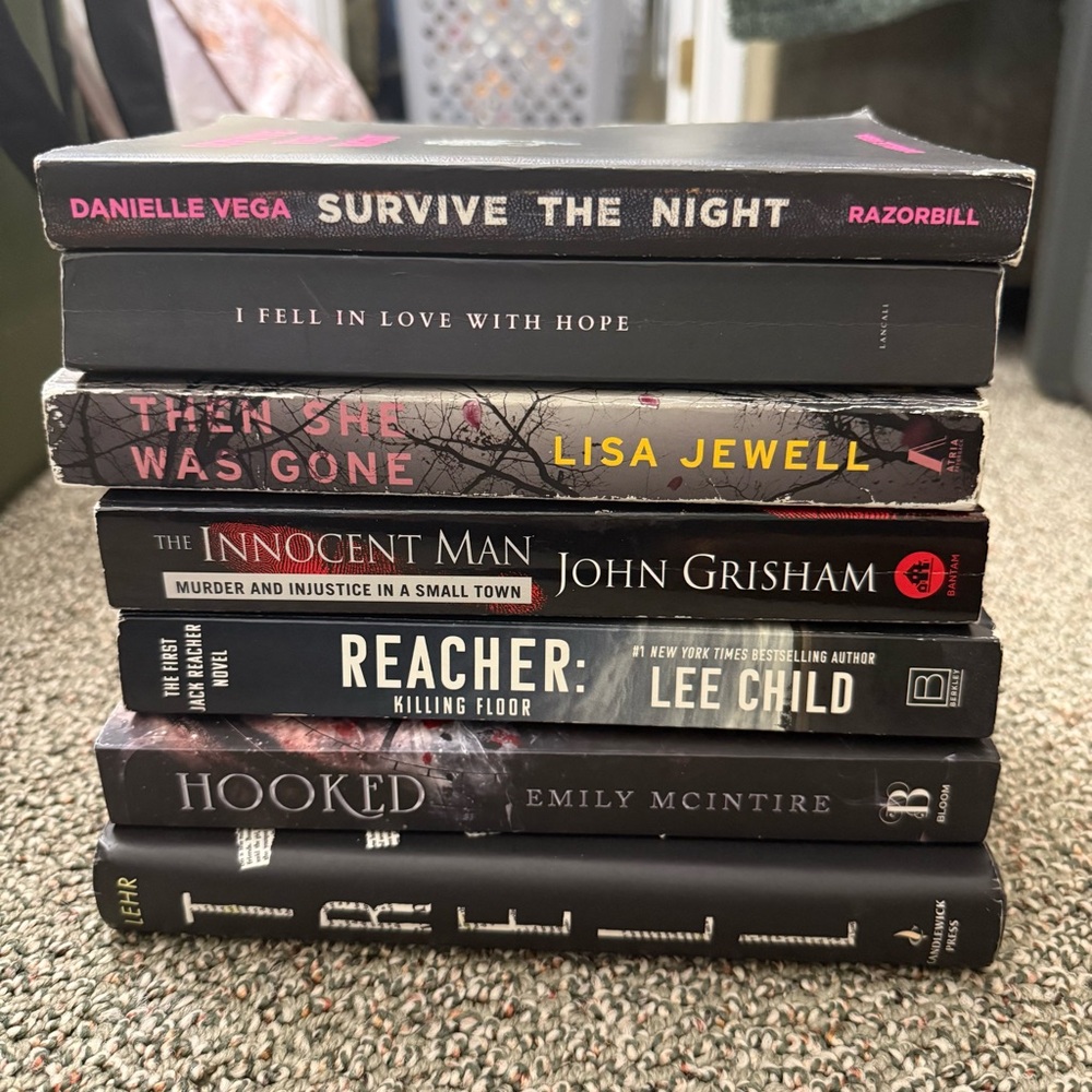 Stack of 7 Mystery & Thriller Novels - Black & Gray Covers